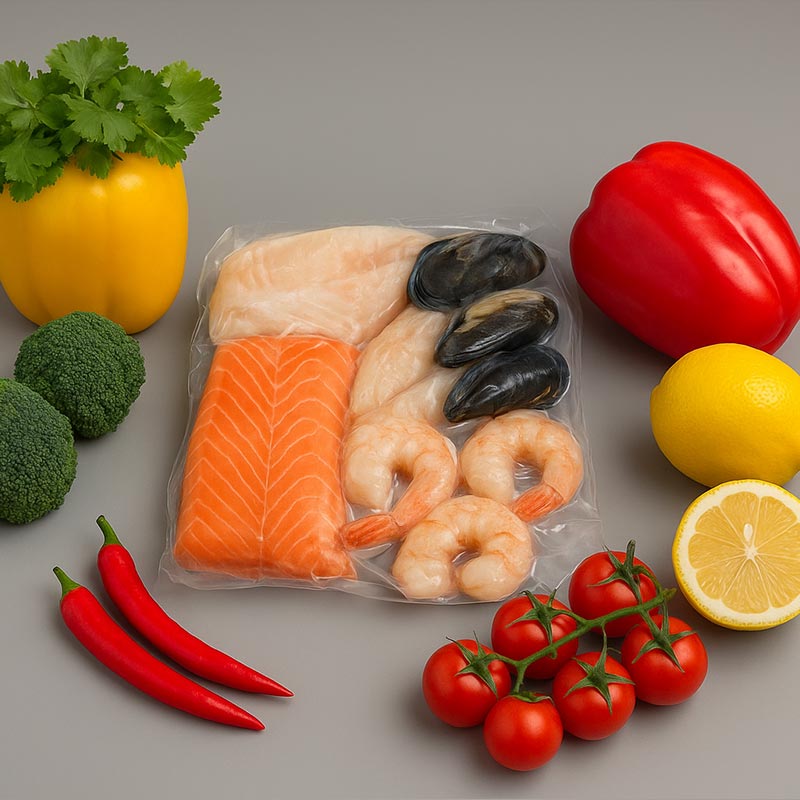 Вакуумная термоусадочная пленка из ПВДХ для морепродуктов